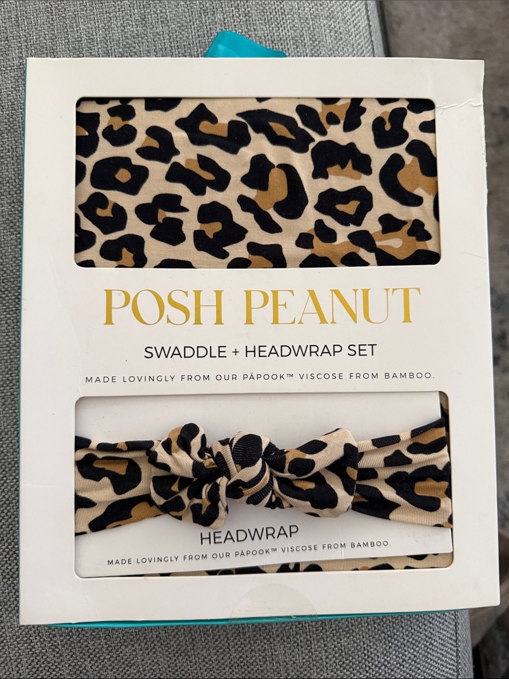 Posh Peanut Leopard Print Swaddle & Knotted Headwrap - Tan, Black, Gold